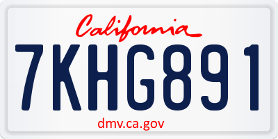 CA license plate 7KHG891