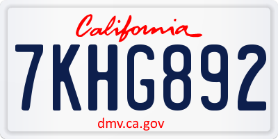 CA license plate 7KHG892