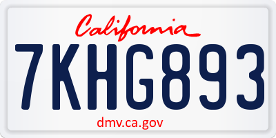 CA license plate 7KHG893