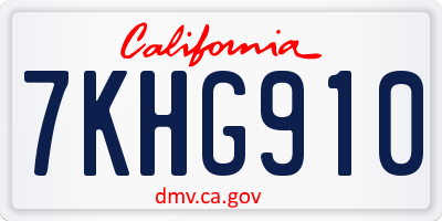CA license plate 7KHG910