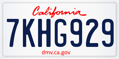 CA license plate 7KHG929