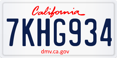 CA license plate 7KHG934
