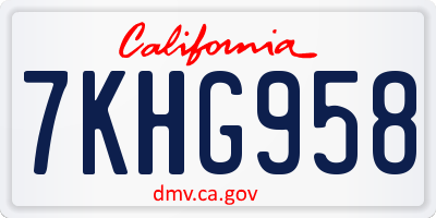 CA license plate 7KHG958