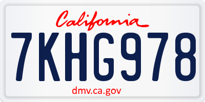 CA license plate 7KHG978