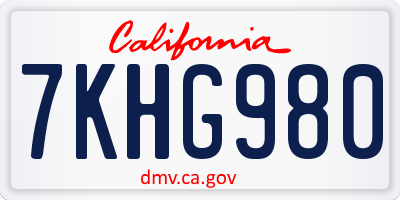 CA license plate 7KHG980