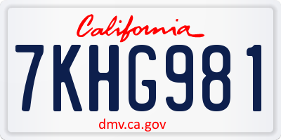 CA license plate 7KHG981