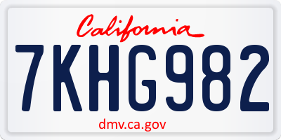CA license plate 7KHG982