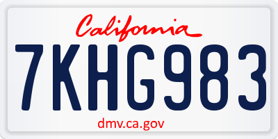 CA license plate 7KHG983