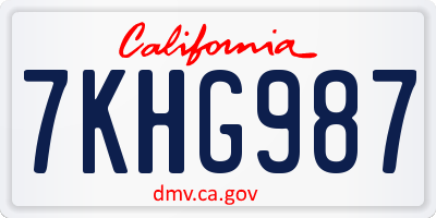 CA license plate 7KHG987