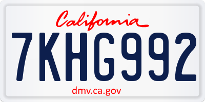 CA license plate 7KHG992