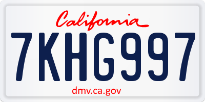CA license plate 7KHG997