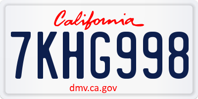 CA license plate 7KHG998