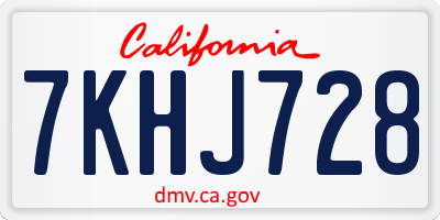 CA license plate 7KHJ728