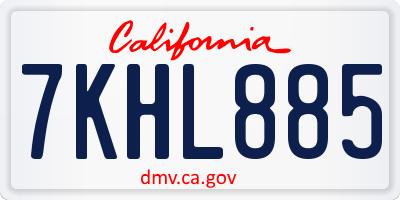 CA license plate 7KHL885