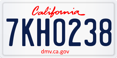 CA license plate 7KHO238