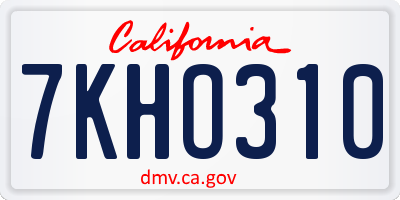 CA license plate 7KHO310