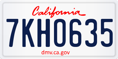 CA license plate 7KHO635