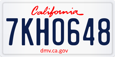 CA license plate 7KHO648