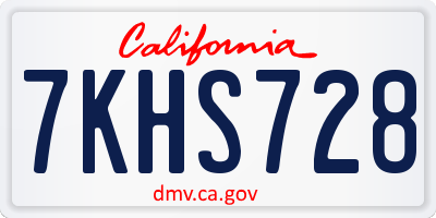 CA license plate 7KHS728