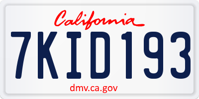 CA license plate 7KID193