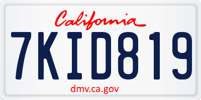 CA license plate 7KID819