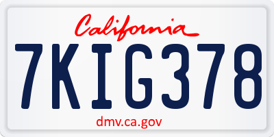 CA license plate 7KIG378