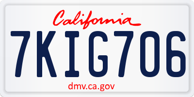 CA license plate 7KIG706