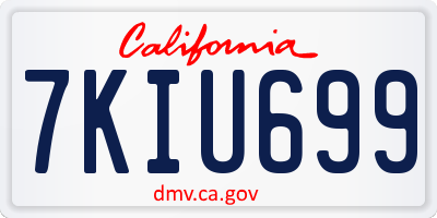 CA license plate 7KIU699