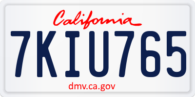 CA license plate 7KIU765
