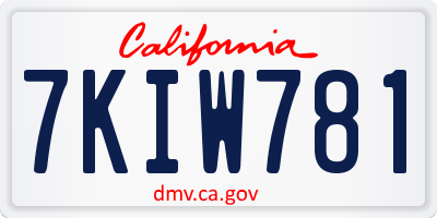 CA license plate 7KIW781