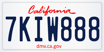 CA license plate 7KIW888