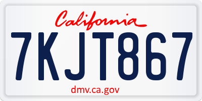 CA license plate 7KJT867