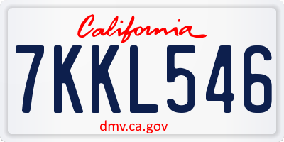 CA license plate 7KKL546