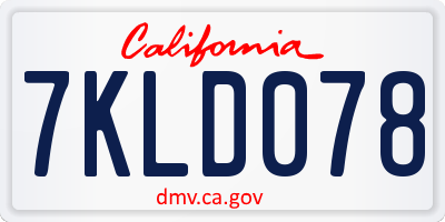 CA license plate 7KLD078