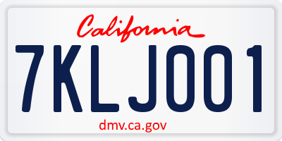 CA license plate 7KLJ001