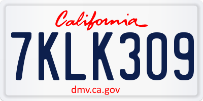 CA license plate 7KLK309