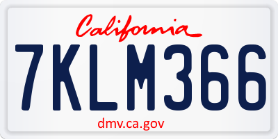CA license plate 7KLM366