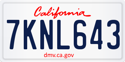 CA license plate 7KNL643