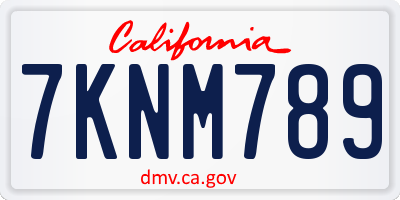 CA license plate 7KNM789