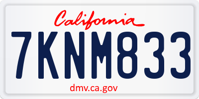 CA license plate 7KNM833
