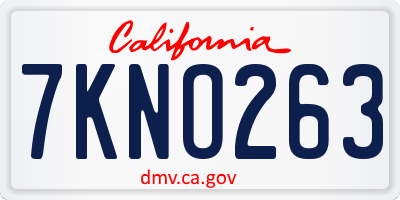 CA license plate 7KNO263