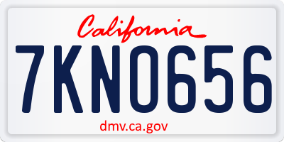 CA license plate 7KNO656