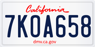 CA license plate 7KOA658