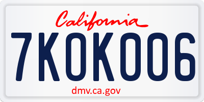 CA license plate 7KOK006