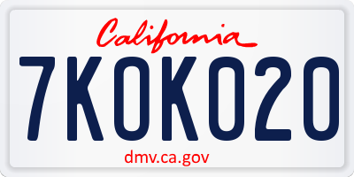 CA license plate 7KOK020