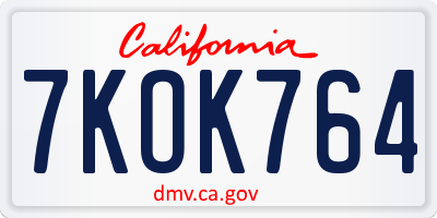 CA license plate 7KOK764