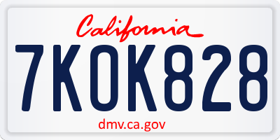 CA license plate 7KOK828