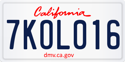 CA license plate 7KOL016