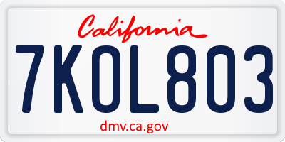 CA license plate 7KOL803