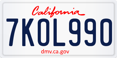 CA license plate 7KOL990